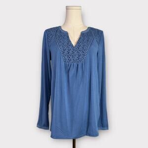 Boden Eyelet Lace Split V-Neck Long Sleeve Top Size 6